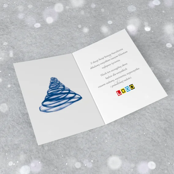 Wnętrze karnetu z przestrzenią na tekst życzeń oraz logo firmy