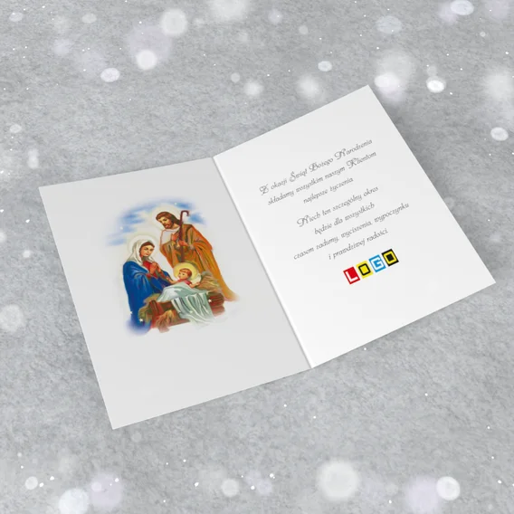 Wnętrze karnetu z przestrzenią na tekst życzeń oraz logo firmy