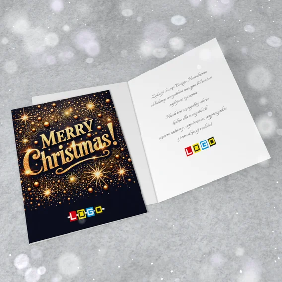 Karnet „Merry Christmas wśród gwiazd” z przodu i od środka, wzór BN1-460