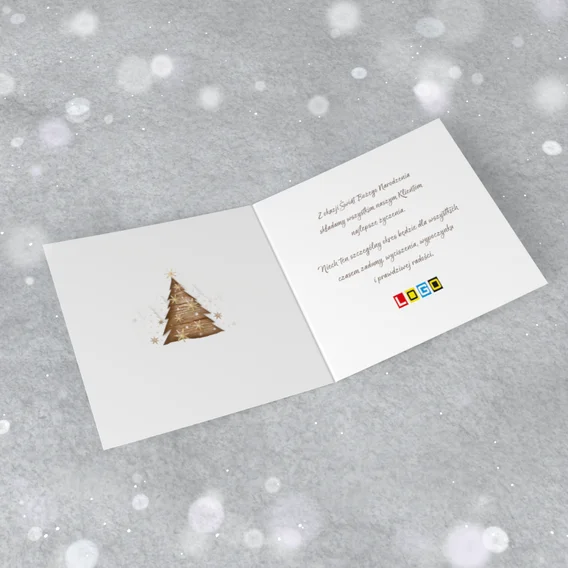 Wnętrze karnetu z miejscem na życzenia, odręczny podpis i logo firmy