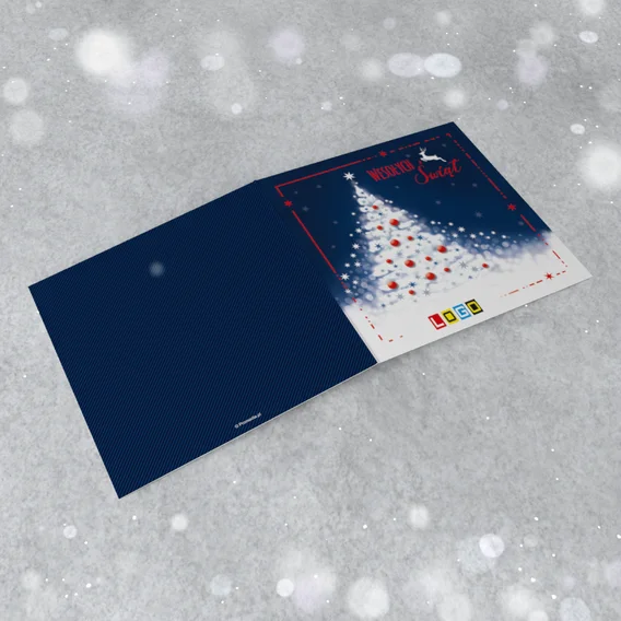 Tył karnetu „Puszysta choinka i biały renifer”, wzór BN2-035