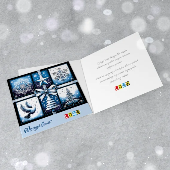 Karnet „Sześć paneli spiętych kokardą” z przodu i od środka, wzór BN2-608