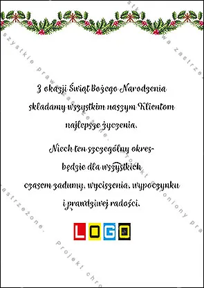 Rewers kartki nieskładanej, miejsce na tekst życzeń oraz logo firmy