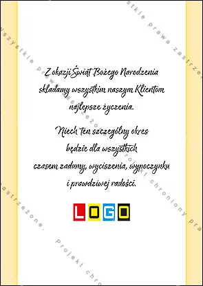 Druga strona kartki bez grafiki, z miejscem na życzenia oraz logo nadawcy
