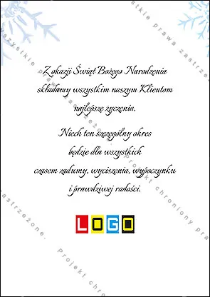 Cztery kwadraty w odcieniach błękitu z choinką, bombką, gwiazdą i prezentem, obok pas ze śnieżynkami