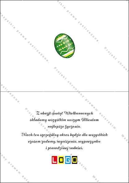 Trzy jajka na rozmytym zielonym tle z bokeh, środkowe w kropki i zygzaki, wokół konfetti z jajeczek