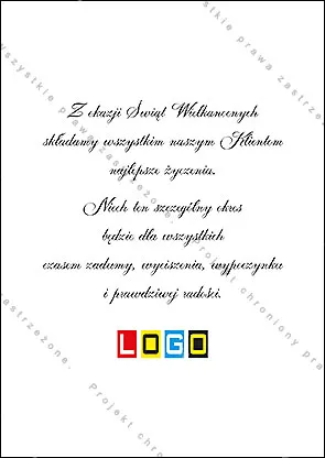 Rewers z przykładowymi życzeniami wielkanocnymi dla klientów i logo pod tekstem