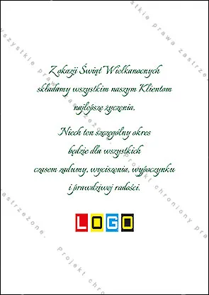 Rewers z przykładowym tekstem życzeń i logo, do zmiany na życzenie