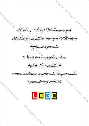 Rewers biały, z krótkim tekstem życzeń wielkanocnych i logo na dole strony