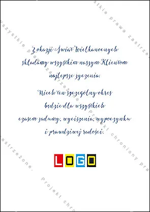 Rewers z przykładowymi życzeniami i logo pod tekstem, powtórzenie znaku z frontu