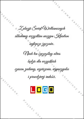 Rewers z przykładowymi życzeniami i logo, prosty tekst do zmiany