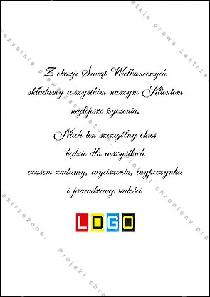 Rewers z przykładem życzeń wielkanocnych i logo w wyśrodkowanej kolumnie