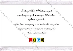 Rewers z teksturą desek u góry i białą powierzchnią na życzenia, przykładowy tekst i logo