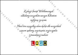 Rewers z przykładowym tekstem życzeń i logo na białej stronie