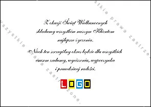 Rewers z przykładowymi życzeniami wielkanocnymi i logo pod tekstem