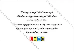 Rewers z przykładowymi życzeniami wielkanocnymi i logo pod tekstem