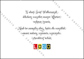 Jajka w różu, magencie, zieleni i fiolecie z deseniami na kremowo-żółtym tle z liśćmi, u góry różowo-fioletowy napis