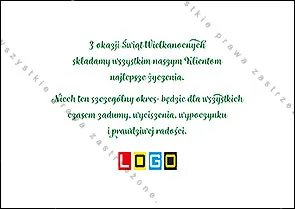 Cienkie czarne kontury jaj z roślinnymi pędami na tle od żółci do zieleni z łagodnym wzgórzem, w rogu szary napis