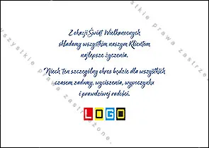 Granatowa kartka z pomarańczową ramką i jajem jak wycinanka, pod nim rząd pomarańczowo-złotych kwiatów