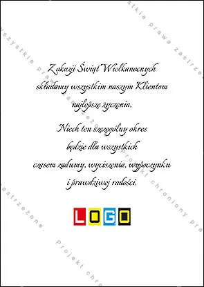 Złote jajo w pasach delikatnego ornamentu na zielonym tle, nad nim biały kaligraficzny napis życzeń